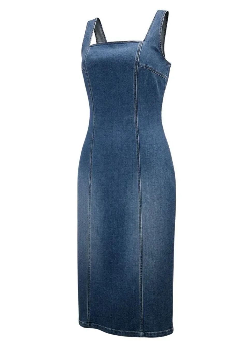 Habitual Blue Denim Square Neck Split Hem Tank Midi Dress Medium